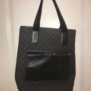 Gucci Black GG Fabric and Leather Tote